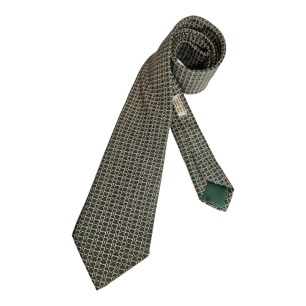 HERMÈS 7240 MA Green Geometric Monogrammed "H" Silk LUXURY Tie FRANCE